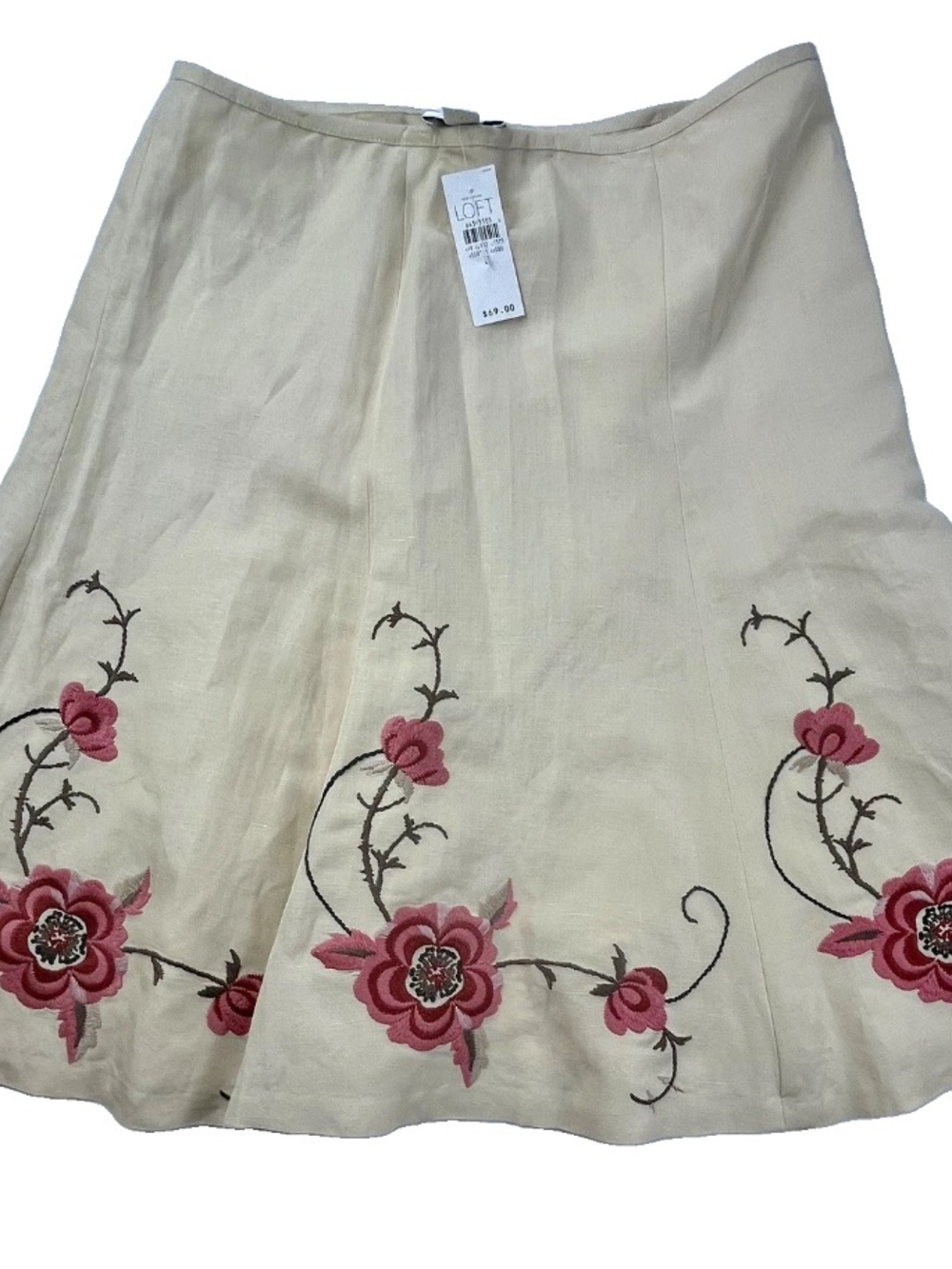 Ann Taylor LOFT Skirt Embroidered Floral A Line Size 8 Linen Blend Cottagecore
